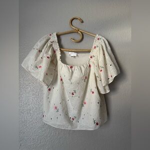 Lavender Brown Floral Embroidered Top